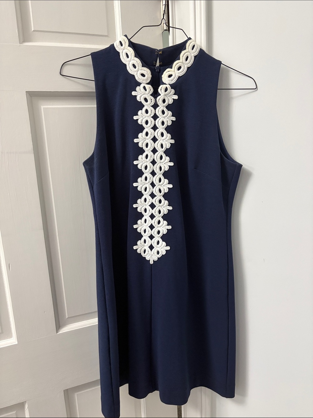 Lilly Pulitzer Navy Sleeveless Shift Dress with White Crochet Trim